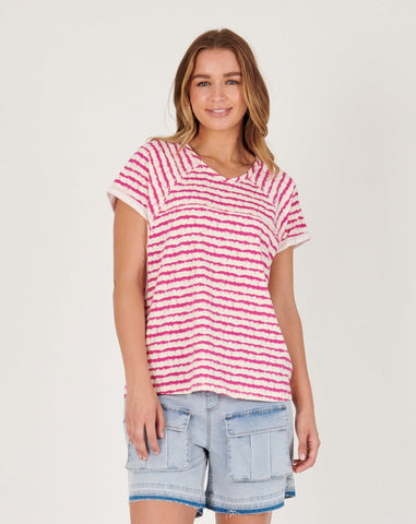 Shell Tee Abstract Stripe Navy